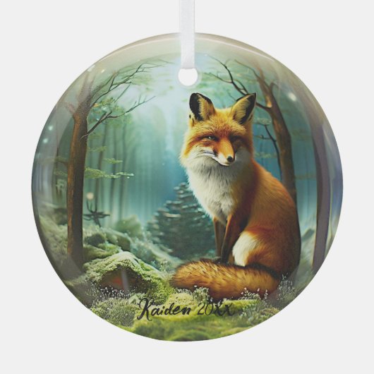 Ornement En Verre Renard rouge mignon dans Snowglobe (Recto)