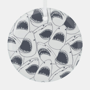 Ornement En Verre Requin en colère, motif de gribouillis vintage.