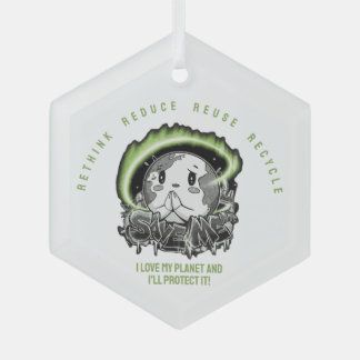 Ornement En Verre Rethink Reduce Reuse Recycle Save Earth