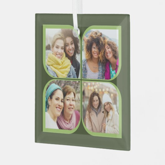 Ornement En Verre Retro 4 Photo Pinwheel Fleur Pétale Noir Vert (Avant gauche)