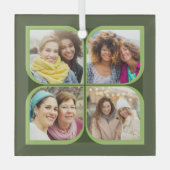 Ornement En Verre Retro 4 Photo Pinwheel Fleur Pétale Noir Vert (Recto)