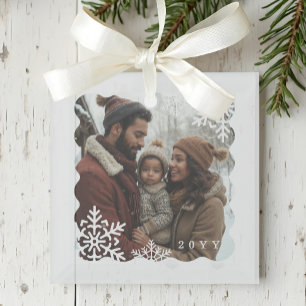 Ornement En Verre Retro Minital Wavy Photo Frame Snowflake Photo