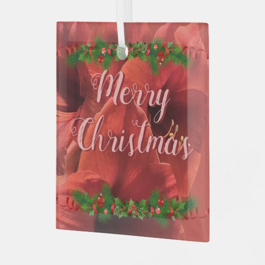Ornement En Verre Rich Ruby Red Amaryllis "Joyeux Noël" (Avant gauche)