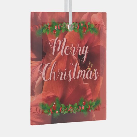 Ornement En Verre Rich Ruby Red Amaryllis "Joyeux Noël" (Avant droite)
