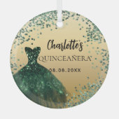 Ornement En Verre Robe en or vert émeraude Quinceanera (Recto)