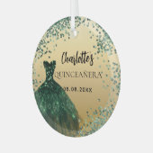 Ornement En Verre Robe en or vert émeraude Quinceanera (Avant gauche)