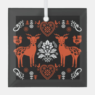 Ornement En Verre Rosemaling Norwegian Folk Art