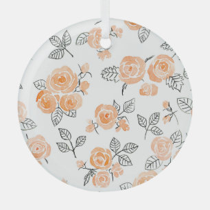 Ornement En Verre Roses d'aquarelle : Arrière - plan blanc d'encre