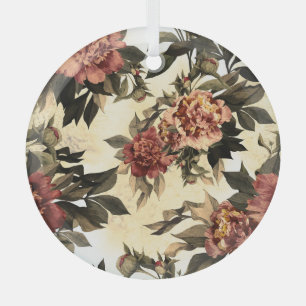 Ornement En Verre Roses Floral Aquarelle, Motif Peonies.