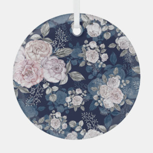 Ornement En Verre Roses roses roses Bleu foncé : Vintage