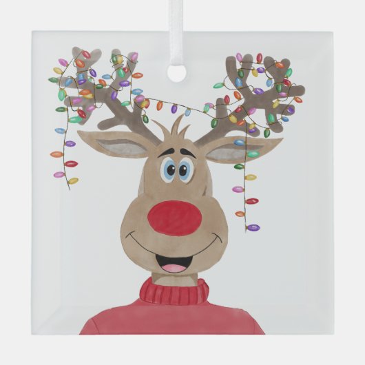 Ornement En Verre Roudolph Reindee illuminations de Noël (Recto)