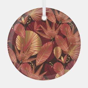 Ornement En Verre Rouge or, Motif tropical géométrique.