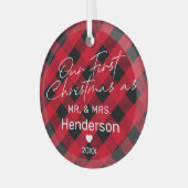 Ornement En Verre Rouge Plaid Mr & Mrs Premier Noël (Avant gauche)