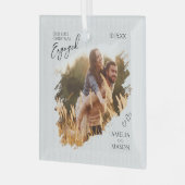 Ornement En Verre Rustic Our First Christmas Engaged Photo Christmas (Avant gauche)