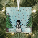 Ornement En Verre Salutations Snowman<br><div class="desc">Il vous attend et vous attend.</div>