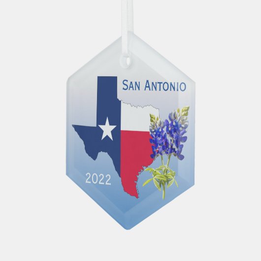 Ornement En Verre San Antonio Texas, Outline & Bluebonnets Orament (Avant gauche)