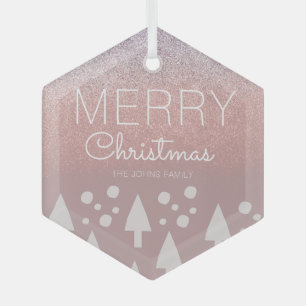 Ornement En Verre Sapin de Noël Paillettes Rose Neige Céramique