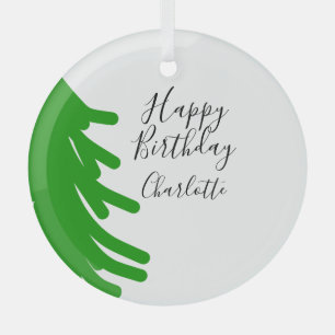Ornement En Verre Sapin de Noël vert joyeux anniversaire décembre hi