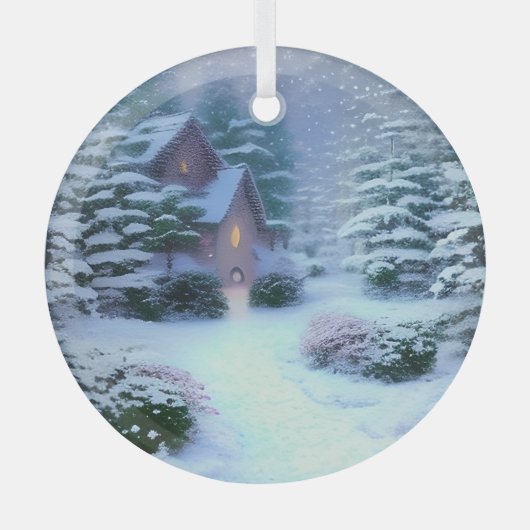 Ornement En Verre Scène hivernale Ethérée Kinkade Inspiré (Recto)