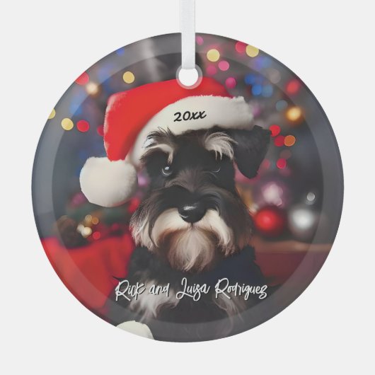 Ornement En Verre Schnauzer miniature grincheux avec Santa Hat (Recto)