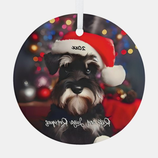 Ornement En Verre Schnauzer miniature grincheux avec Santa Hat (Verso)