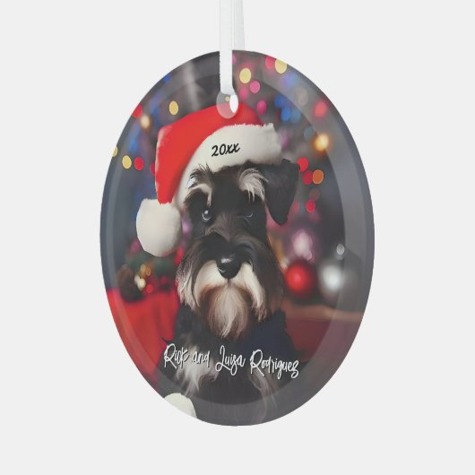 Ornement En Verre Schnauzer miniature grincheux avec Santa Hat (Avant gauche)
