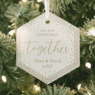 Ornement En Verre Script de notre premier Noël ensemble Paillettes d