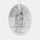 Ornement En Verre Script gris photo personnalisé de Noël (Avant gauche)