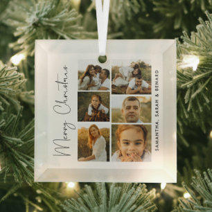Ornement En Verre Script Minime Joyeux Noël Famille 6 Photos