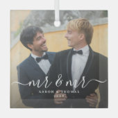 Ornement En Verre Script Mr & Mr Newlyweds Photo Christmas (Recto)