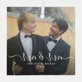 Ornement En Verre Script Mr & Mr Newlyweds Photo Christmas (Verso)