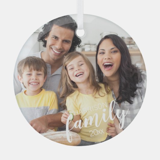 Ornement En Verre Script personnalisé FAMILLE Photo Keepsaké personn (Recto)