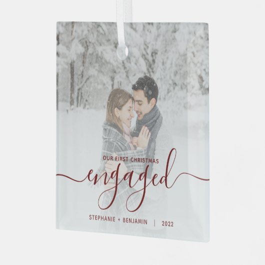 Ornement En Verre Script rouge photo personnalisé de Noël (Avant gauche)