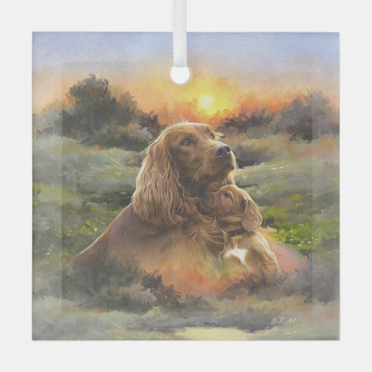 Ornement En Verre setter irlandais avec chiot (Recto)