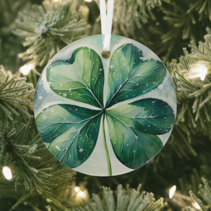 Ornement En Verre Shamrock de Noël irlandais