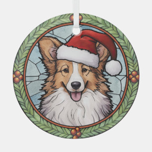 Ornement En Verre Sheltie Vitrail Noël