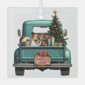 Ornement En Verre Shetland Sheepdog Retro Truck Noël (Recto)