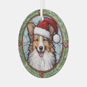 Ornement En Verre Shetland Sheepdog Vitrail Noël (Avant gauche)