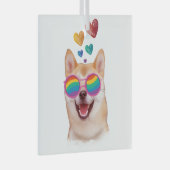 Ornement En Verre Shiba Inu Chien avec Coeurs Saint Valentin (Avant droite)