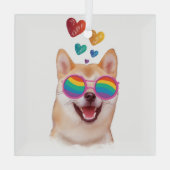 Ornement En Verre Shiba Inu Chien avec Coeurs Saint Valentin (Verso)
