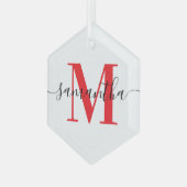 Ornement En Verre Signature moderne Monogramme rouge (Avant gauche)