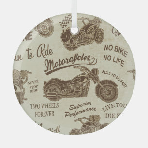 Ornement En Verre silhouettes vintages de moto : fond transparent
