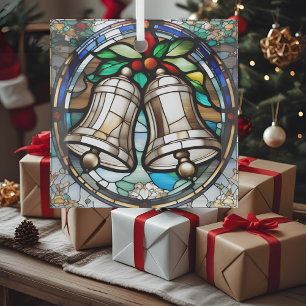 Ornement En Verre Silver Bells Faux Vitrail