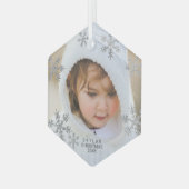 Ornement En Verre Silver Snowflake Élégante photo minimaliste (Avant gauche)