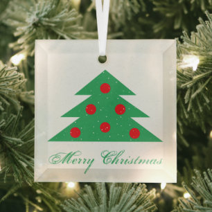 Ornement En Verre Simple arbre de Noël vert rouge Joyeux Script