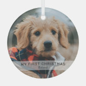 Ornement En Verre Simple Chiot 'My First Christmas' Photo Keepsaké (Recto)
