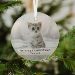 Ornement En Verre Simple Kitten 'My First Christmas' - photo Keepsak<br><div class="desc">Créez le premier ornement de Noël d'un animal de compagnie avec ce simple modèle moderne. Design présente une photo de votre chiot ou chaton,  une bannière blanche avec le texte "MY FIRST CHRISTMAS" et le nom de l'animal.</div>