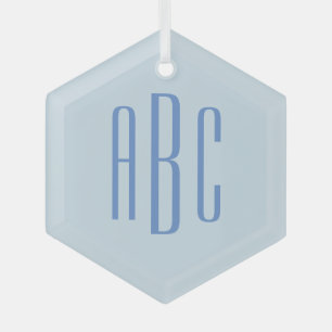 Ornement En Verre Simple monogramme bleu à trois lettres