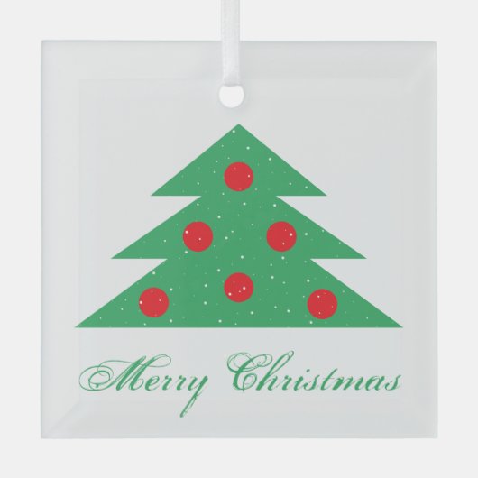 Ornement En Verre Simple sapin de Noël vert Joyeux rouge Script (Recto)