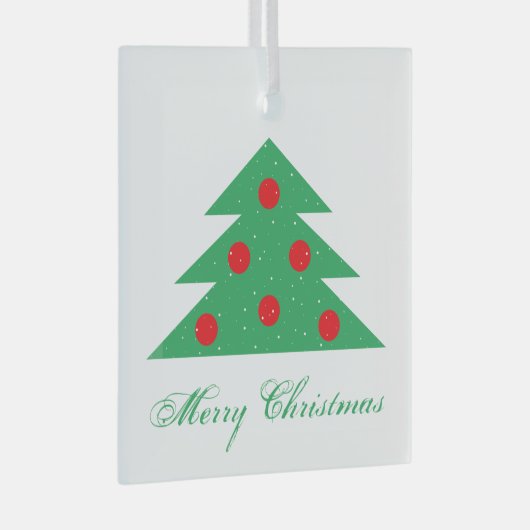 Ornement En Verre Simple sapin de Noël vert Joyeux rouge Script (Avant droite)